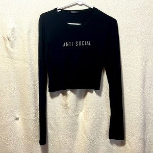 MIND CODE Anti Social Cropped Crewneck Graphic Top